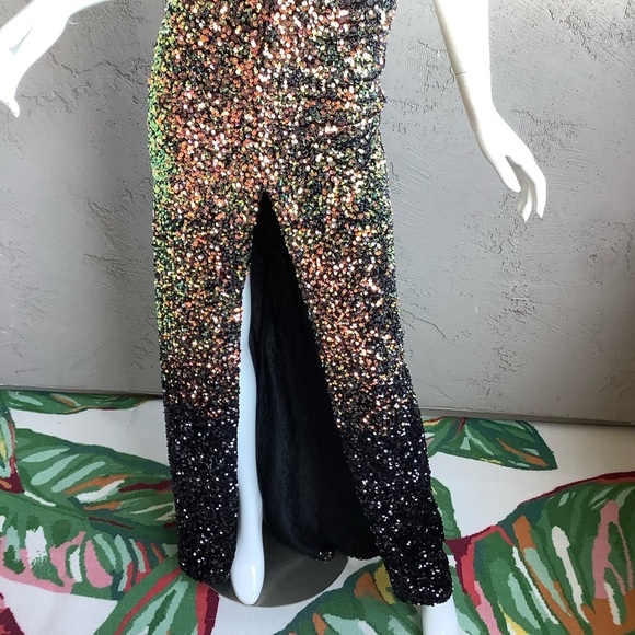 Nova Luxe Black and Rainbow Gold Sequin Gown - Picture 4 of 9
